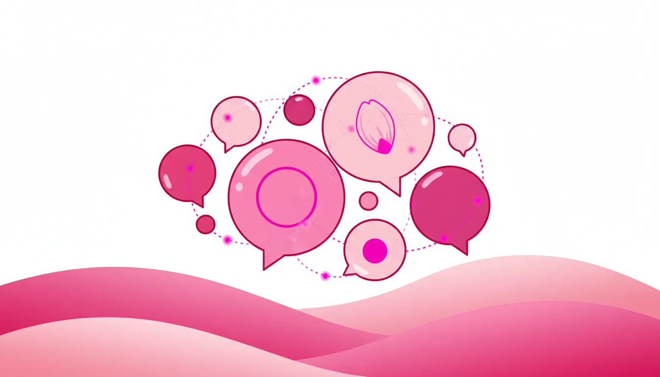 Abstract illustration of floating speech bubbles connected by dotted lines
